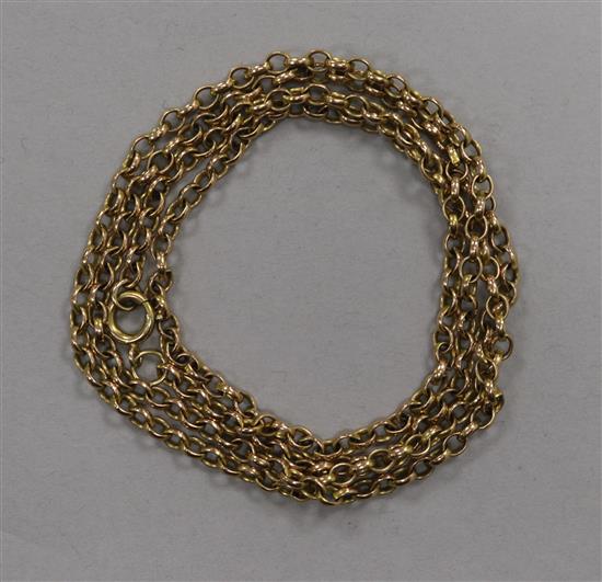 A yellow metal oval link chain, 76cm.